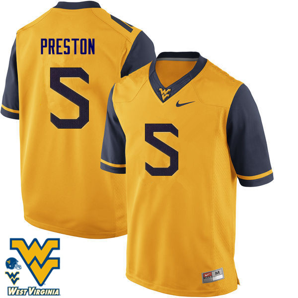 Men #5 Xavier Preston West Virginia Mountaineers College Football Jerseys-Gold - Click Image to Close